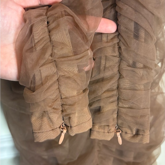 House of CB Anais Chestnut Tulle Ruched Off Shoulder Ruched Dress Medium - Picture 13 of 15